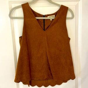 Brown Suede Scalloped Tank